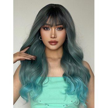 

Ombre Full Bang Wavy Cosplay Capless Long Synthetic Wig, Dark turquoise