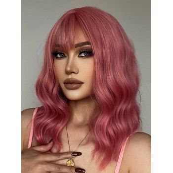 

Cosplay Wig Full Bang Wavy Medium Capless Trendy Synthetic Wig, Tulip pink