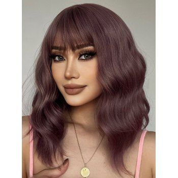 

Wavy Medium Full Bang Trendy Capless Synthetic Wig, Mauve