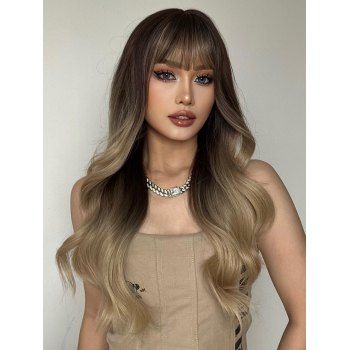 

Ombre Wavy Long Full Bang Trendy Capless Synthetic Wig, Wood
