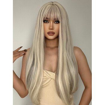 

Highlight Full Bang Straight Long Capless Trendy Synthetic Wig, Warm white