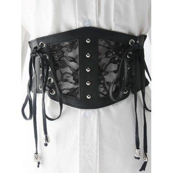 

Lace Up Flower Lace Rivet Wide Belt, Multicolor a