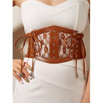 

Lace Up Flower Lace Rivet Wide Belt, Multicolor b