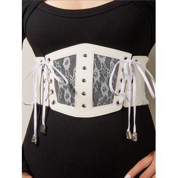 

Lace Up Flower Lace Rivet Wide Belt, Multicolor c