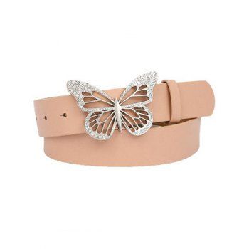 

Rhinestone Hollow Out Butterfly Buckle PU Belt, Multicolor a