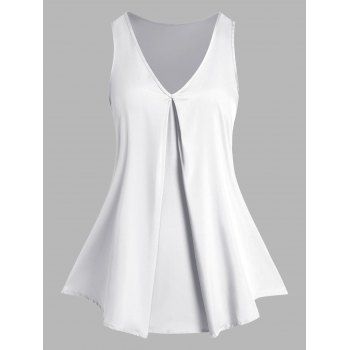 

Solid Color Sleeveless Blouse Plunging Neck Curved Hem A Line Blouse, White