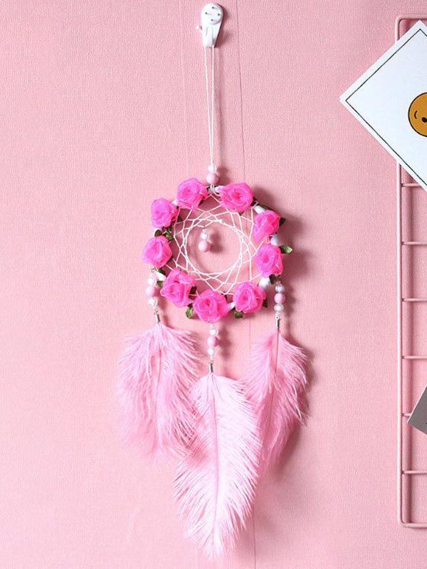 Rose Faux Feather Hanging Wall Trendy Dream Catcher Home Decor - LIGHT PINK 