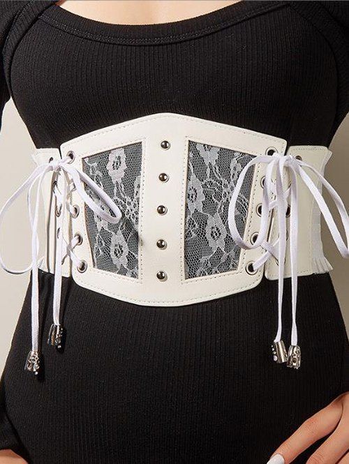 Ceinture Large en Dentelle Florale avec Rivet - multicolor C 