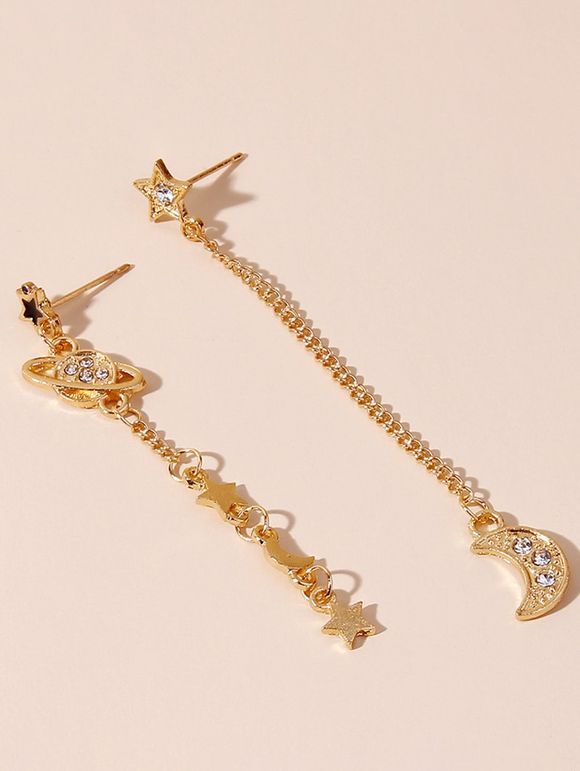 Boucles D'Oreilles Pendantes Tendance Motif Lune Etoile Planète et Strass - d'or 1 PAIR