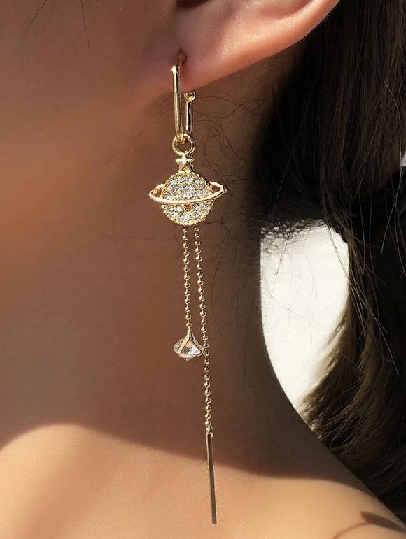 Boucles D'Oreilles Pendantes Tendance Motif Planète Etoile Strass et Pompon - d'or 1 PAIR