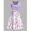 Ensemble de Robe Ligne A Fleurie Papillon Imprimé et de T-shirt Superposé Deux Pièces - Violet clair XXXL