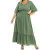 Plus Size & Curve Dress Polka Dots Print Maxi Dress V Neck High Waist Flounce Long Dress - GREEN 2XL