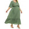Plus Size & Curve Dress Polka Dots Print Maxi Dress V Neck High Waist Flounce Long Dress - GREEN 2XL