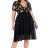 Plus Size Dress Flower Print Mesh Surplice Belted High Waisted A Line Mini Vacation Dress - BLACK 2XL