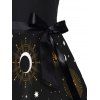 Robe Ligne A Etoile Lune Soleil Galaxie Imprimés à Taille Haute avec Nœud Papillon - Noir S