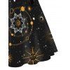 Robe Ligne A Etoile Lune Soleil Galaxie Imprimés à Taille Haute avec Nœud Papillon - Noir S