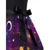 Robe Ligne A Etoile Lune Soleil Galaxie Imprimés à Taille Haute avec Nœud Papillon - Pourpre S