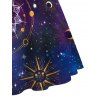 Robe Ligne A Etoile Lune Soleil Galaxie Imprimés à Taille Haute avec Nœud Papillon - Pourpre S