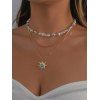 Faux Pearl Turquoise Sun Pendant Layered Necklace - SILVER 