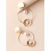 Flower Faux Pearl Circle Trendy Drop Earrings - GOLDEN 1 PAIR
