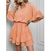 Mini Robe Ligne A Superposée en Couleur Unie Manches Bouffantes à Col V à Taille Haute - orange clair 2XL