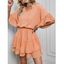 Mini Robe Ligne A Superposée en Couleur Unie Manches Bouffantes à Col V à Taille Haute - orange clair 2XL