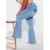 Jean Décontracté Délavé Feuille Brodée Zippé à Taille Haute en Denim Grande Taille - Bleu L