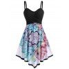 Robe Mi-Longue Fleur Croisé Contrasté à Taille Empire Style Bohémien - Noir S