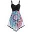 Robe Mi-Longue Fleur Croisé Contrasté à Taille Empire Style Bohémien - Noir S