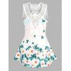 Allover Daisy Print Vacation Tank Top Guipure Lace Insert Casual Tank Top - LIGHT GREEN XXL