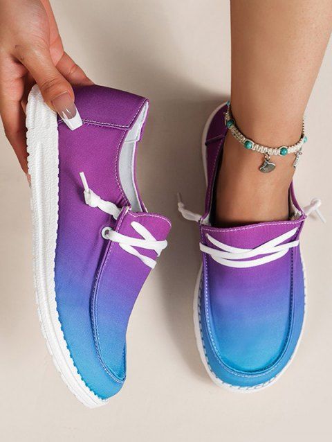 Ombre Lace Up Thin Platform Casual Outdoor Shoes