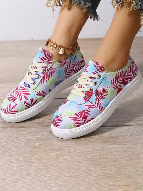 Leaf Pattern Lace Up Thin Platform Casual Outdoor Shoes