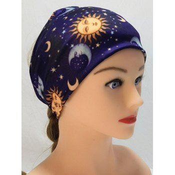 Celestial Sun Moon Star Print Elastci Wide Headband
