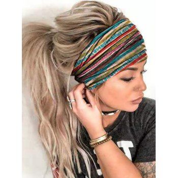 

Colored Striped Print Elastci Wide Headband, Multicolor a