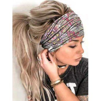 

Colored Flower Print Elastci Wide Headband, Light purple