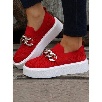 

Slip On Texture Twist Chain Embellishment Thick Platform Outdoor Shoes, Red