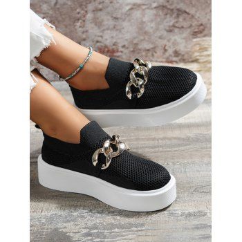 

Slip On Texture Twist Chain Embellishment Thick Platform Outdoor Shoes, Black