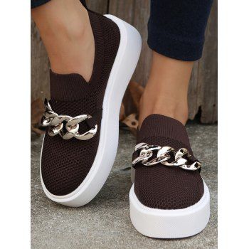 

Slip On Texture Twist Chain Embellishment Thick Platform Outdoor Shoes, Deep coffee