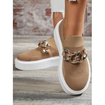 

Slip On Texture Twist Chain Embellishment Thick Platform Outdoor Shoes, Dark khaki