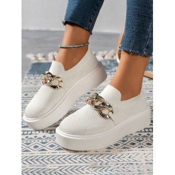 

Slip On Texture Twist Chain Embellishment Thick Platform Outdoor Shoes, White