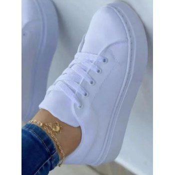 

Lace Up Colorblock Thick Platform Casual Outdoor Shoes, White