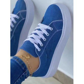

Lace Up Colorblock Thick Platform Casual Outdoor Shoes, Blue
