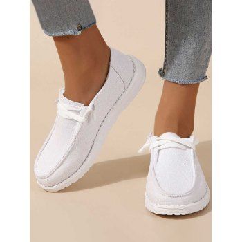 

Lace Up Plain Color Thin Platform Casual Outdoor Shoes, White