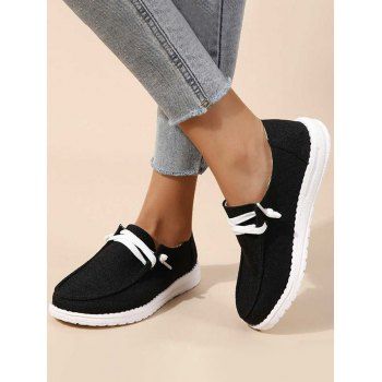 

Lace Up Plain Color Thin Platform Casual Outdoor Shoes, Black