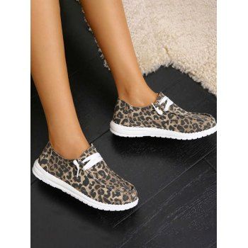 

Lace Up Plain Color Thin Platform Casual Outdoor Shoes, Leopard