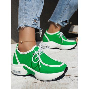 

Leopard Print Lace Up Thick Platform Trendy Outdoor Shoes, Green