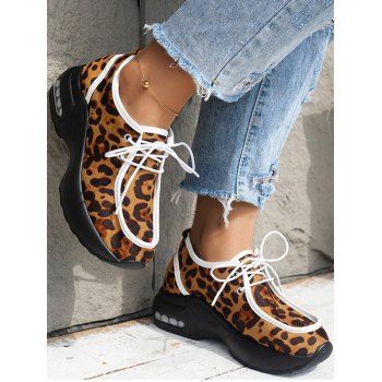 

Leopard Print Lace Up Thick Platform Trendy Outdoor Shoes