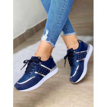 

Two Tone Color Lace Up Thin Platform Casual Outdoor Shoes, Cadetblue