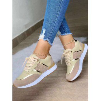 

Two Tone Color Lace Up Thin Platform Casual Outdoor Shoes, Yellow