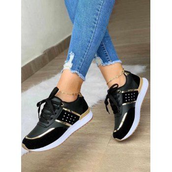 

Two Tone Color Lace Up Thin Platform Casual Outdoor Shoes, Black